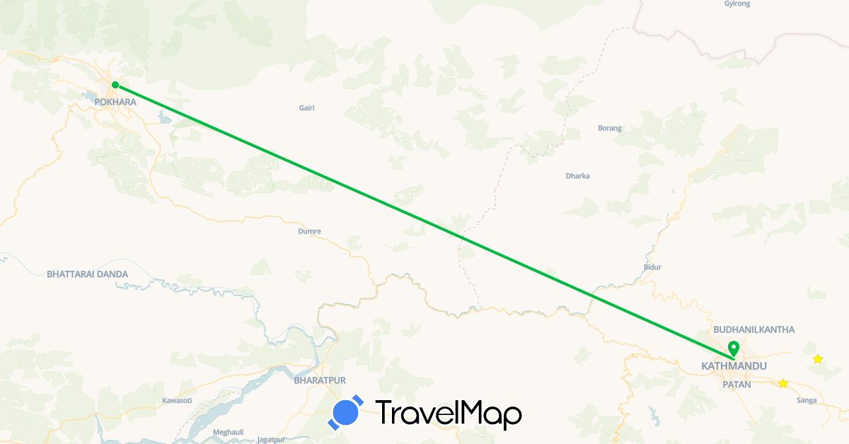 TravelMap itinerary: driving, bus in Nepal (Asia)
