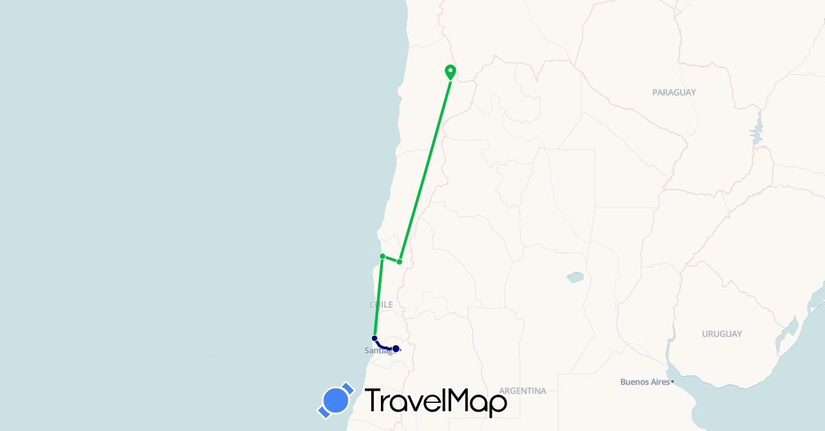TravelMap itinerary: driving, bus in Chile (South America)